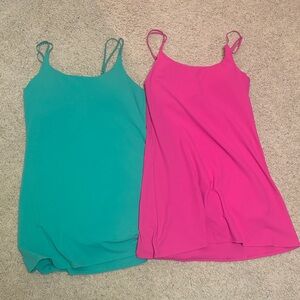Green and Pink Spaghetti Strap Athletic Dresses